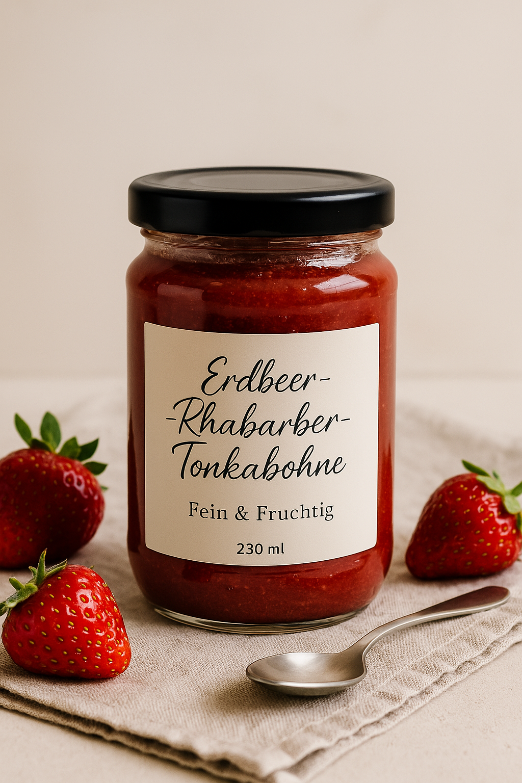 Erdbeer-Rhabarber-Tonkabohnen Konfitüre