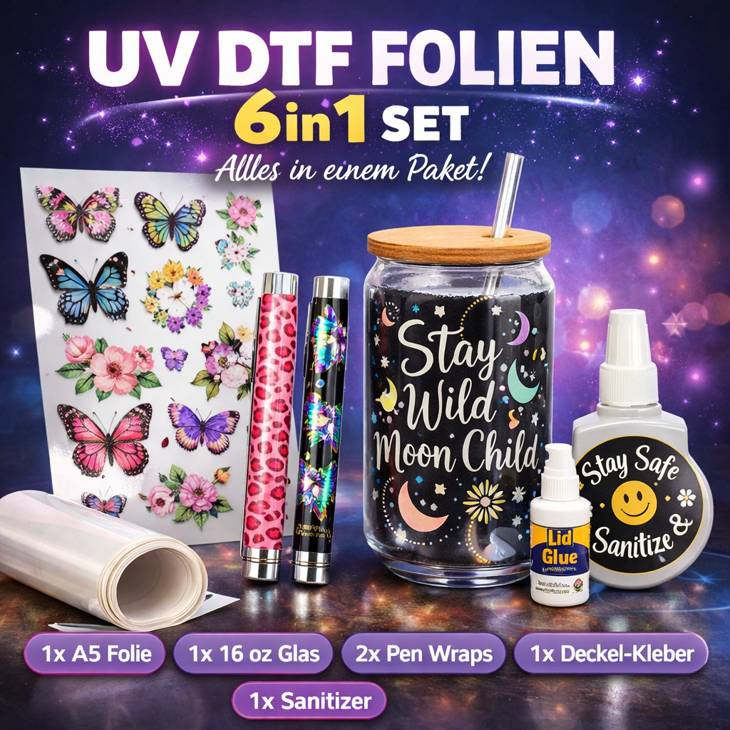 UV DTF Folien 6in1 Set – Alles, was du brauchst in einem Paket! ✨
